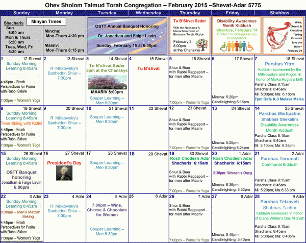 February 2015 OSTT Calendar