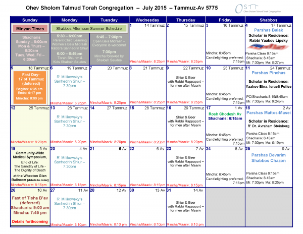 OSTT  Calendar July 2015