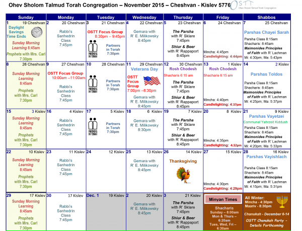 OSTT November Calendar 2015