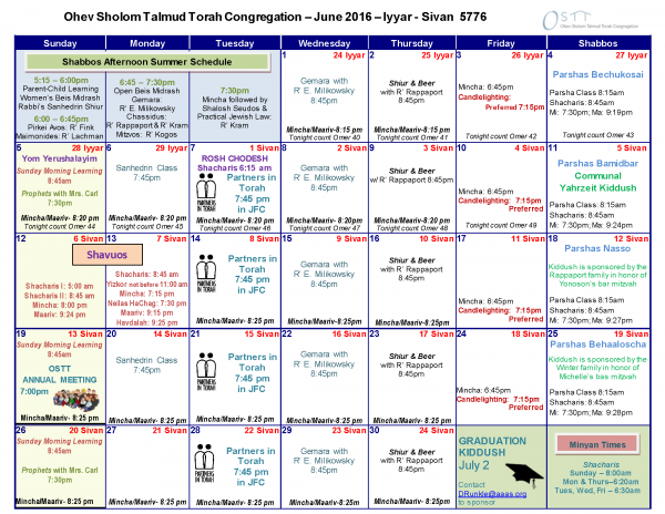 OSTT June 2016 Calendar